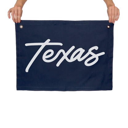 Texas Cursive Large Canvas Flag