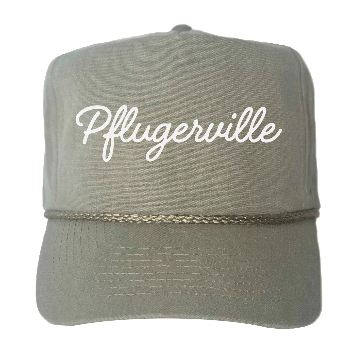 Pflugerville cursive Canvas Trucker