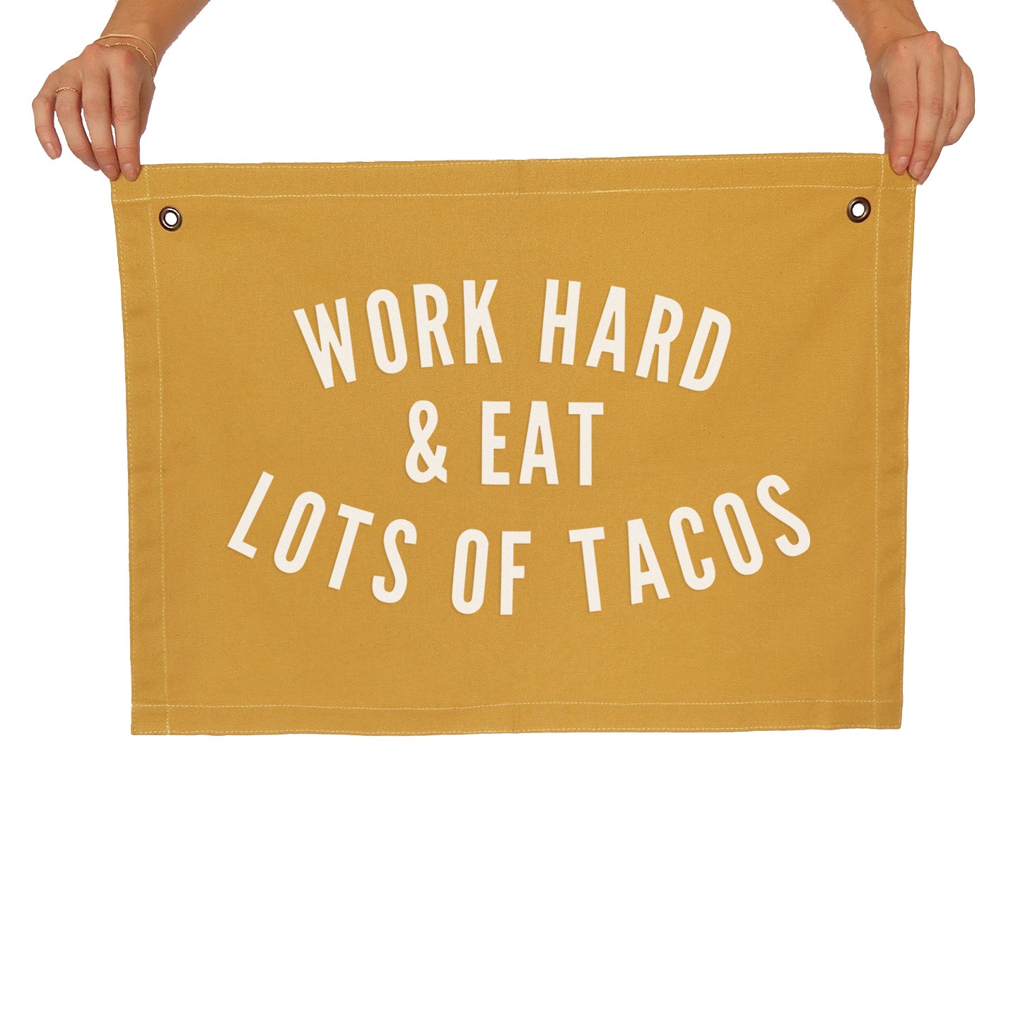 Work Hard & Eat Lots of Tacos Large Canvas Flag