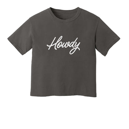 Howdy Cursive Washed Tee - Large Design