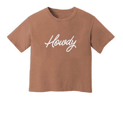 Howdy Cursive Washed Tee - Large Design