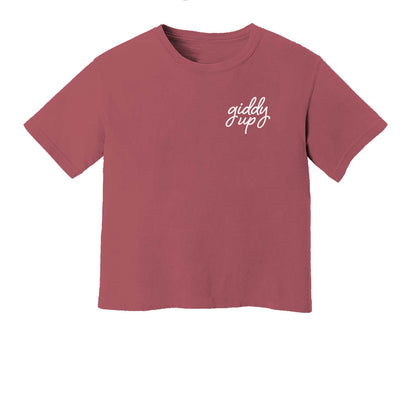 Giddy Up Cursive Stacked Washed Tee