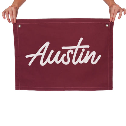 Austin Cursive Large Canvas Flag