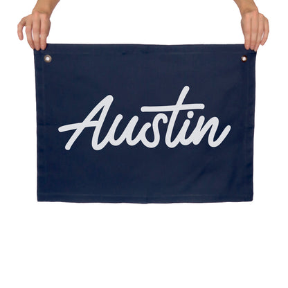 Austin Cursive Large Canvas Flag
