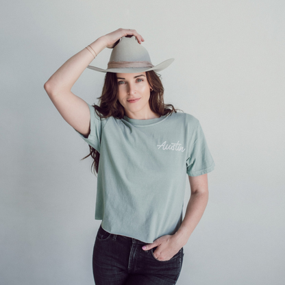 Austin Cursive Washed Tee - Small Design