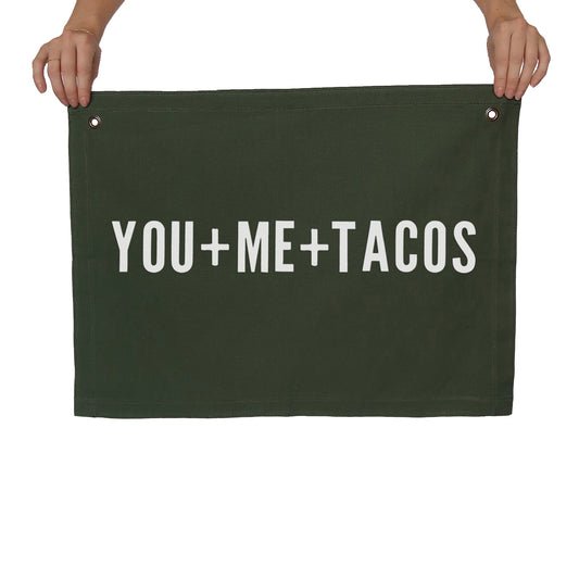 You + Me + Tacos Large Canvas Flag