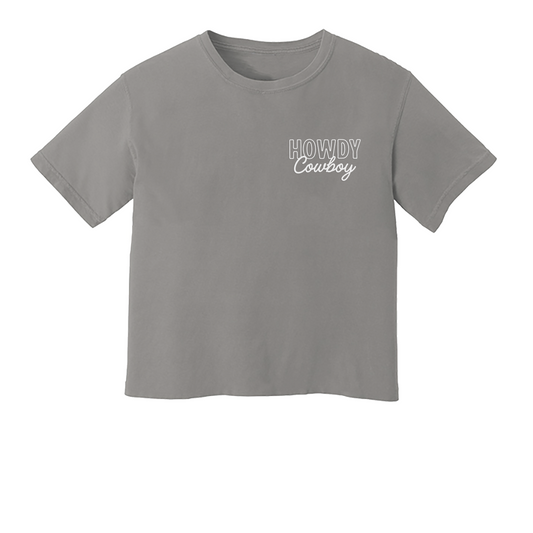 Howdy Cowboy Text Washed Crop Tee