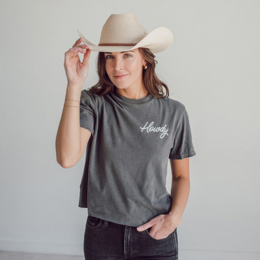 Howdy Cursive Washed Tee - Small Design