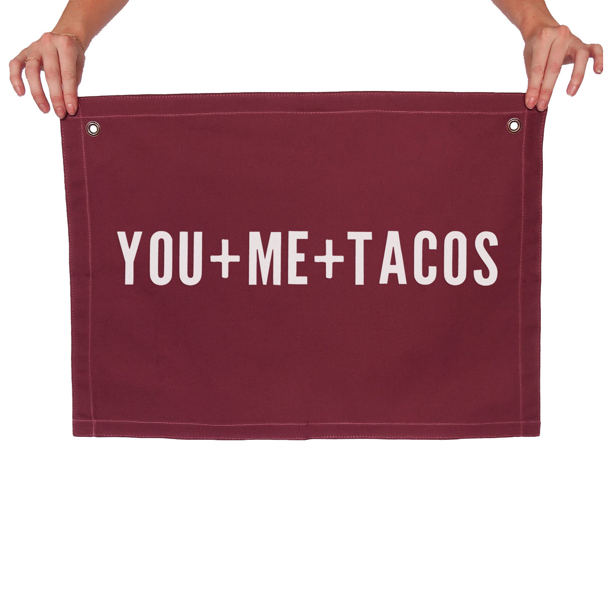 You + Me + Tacos Large Canvas Flag