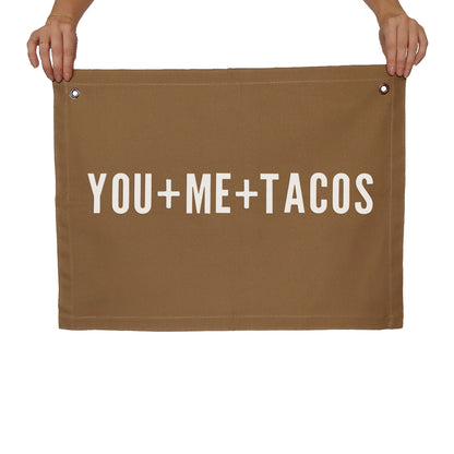 You + Me + Tacos Large Canvas Flag
