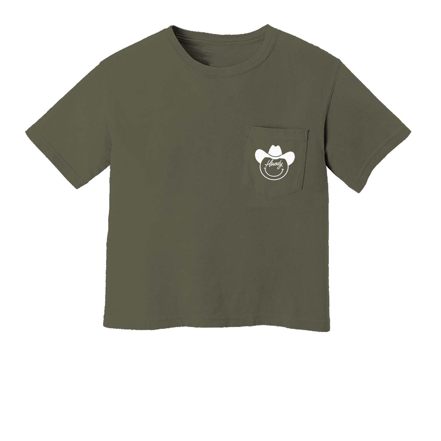 Howdy Cowboy Cursive Crop Pocket Tee