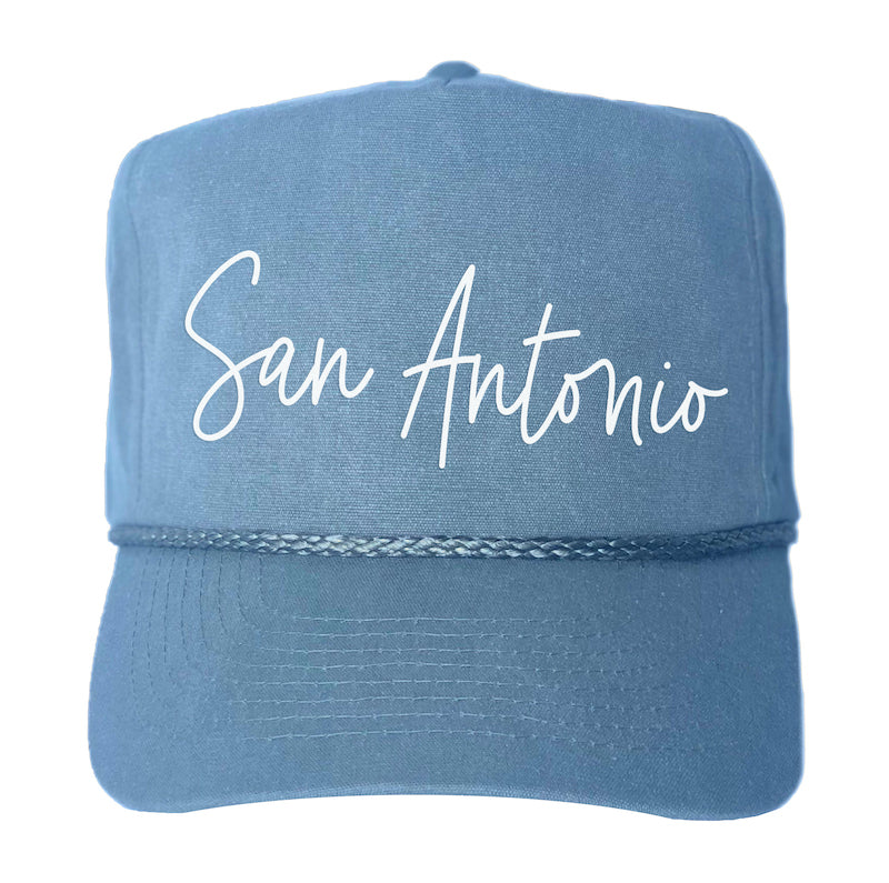 San Antonio Cursive Canvas Trucker