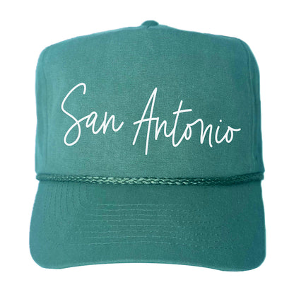 San Antonio Cursive Canvas Trucker
