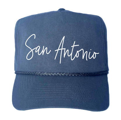San Antonio Cursive Canvas Trucker