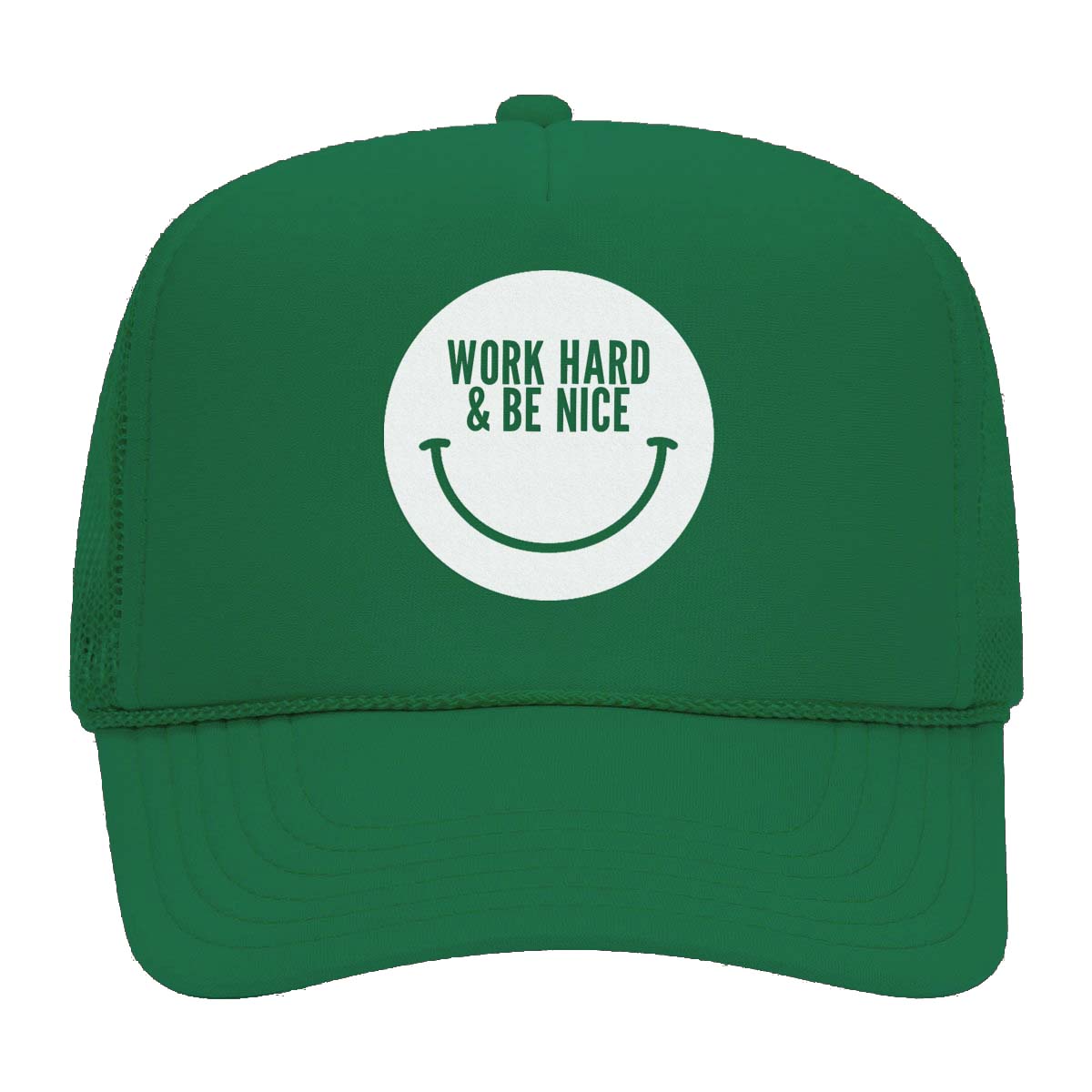 Work Hard & Be Nice Smile Foam Snapback Hat Kelly Green / adult